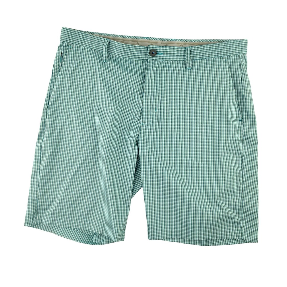 Tommy Bahama Shorts Mens 38 Green Check Golf Performance Stretch Microfiber